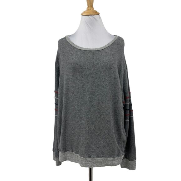 Sundry Sweatshirt Womens 2 Gray Relaxed Long Sleeve Arm Stripe Pullover Stretch - Picture 1 of 10